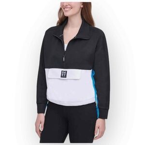 DKNY Sport NWT Ladies’ Color Block Half-Zip Pullover, Black/White/Blue, Size XS
